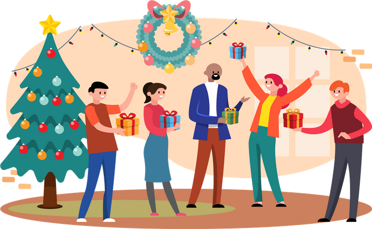 Fête de Noël entre amis  Illustration