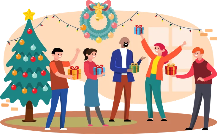 Fête de Noël entre amis  Illustration