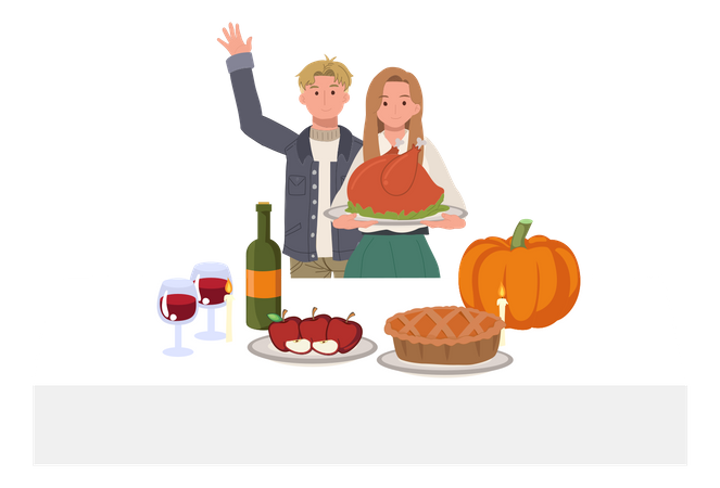 Fête de Thanksgiving en famille  Illustration