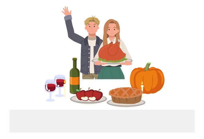 Fête de Thanksgiving en famille  Illustration