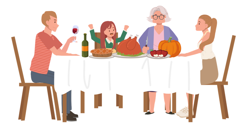 Fête de Thanksgiving en famille  Illustration