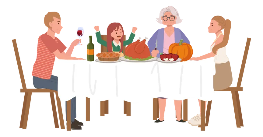 Fête de Thanksgiving en famille  Illustration