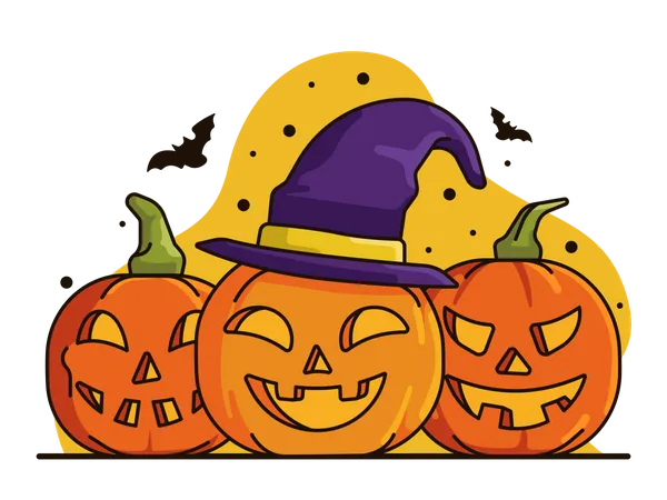 Fête d'Halloween avec décoration de citrouille  Illustration