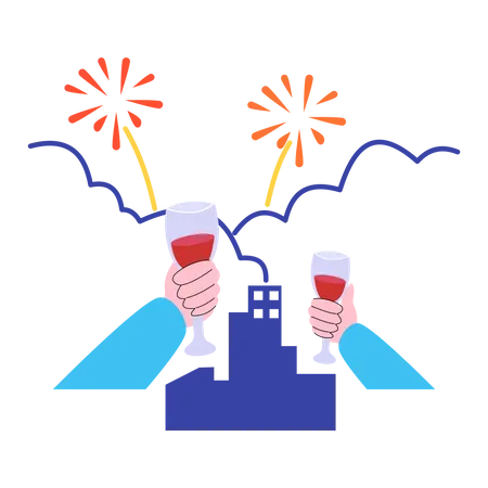 Célébration du nouvel an avec boisson  Illustration