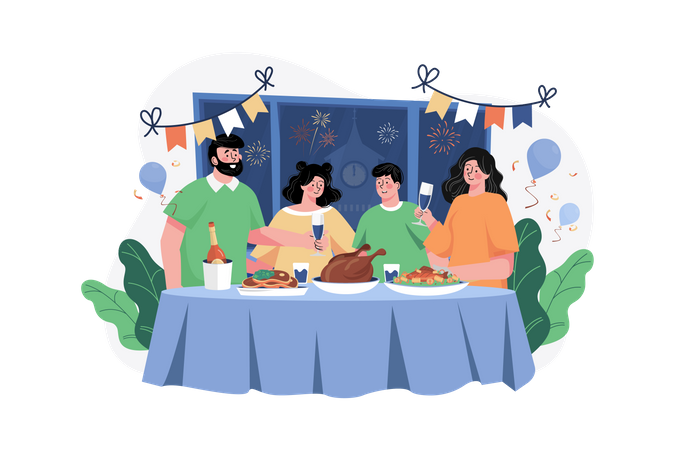 Célébration du nouvel an en famille  Illustration