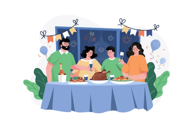 Célébration du nouvel an en famille  Illustration