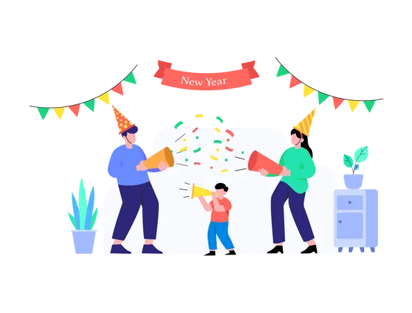 Famille faisant la fête du Nouvel An  Illustration