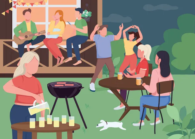 Fête en plein air entre amis  Illustration