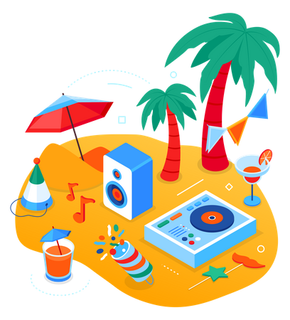 Fête sur la plage  Illustration