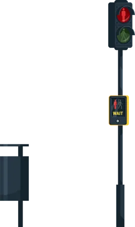 Feu de circulation avec bouton d'attente et de marche  Illustration