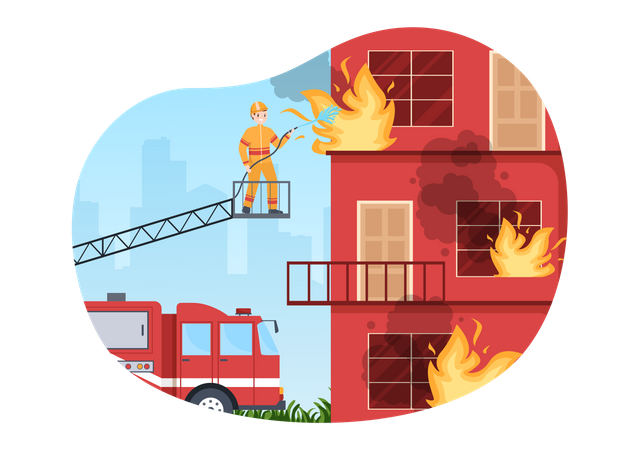 Feuer Feuerwehrleute löschen Haus  Illustration