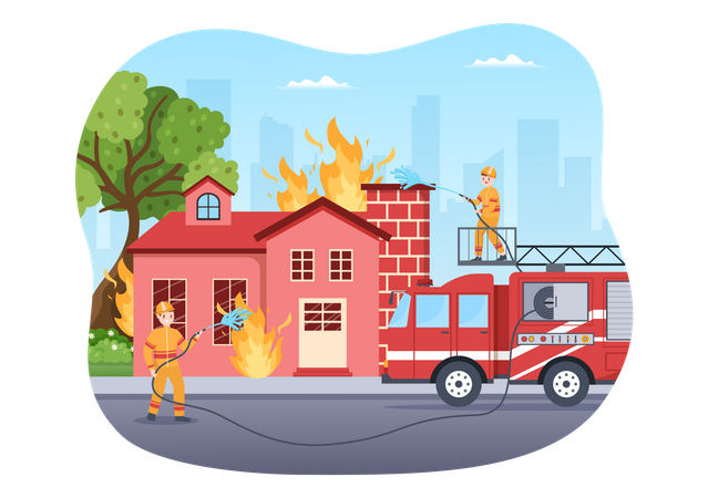 Feuerwehrleute löschen Haus  Illustration