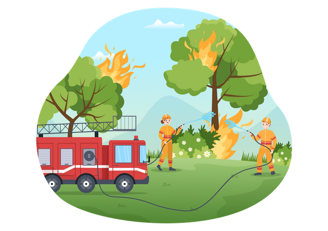 Feuerwehrleute löschen Baumbrand  Illustration