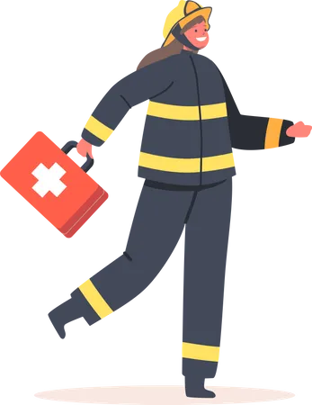 Feuerwehrmädchen mit Verbandskasten  Illustration