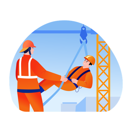 Feuerwehrmann bei Kranrettung  Illustration