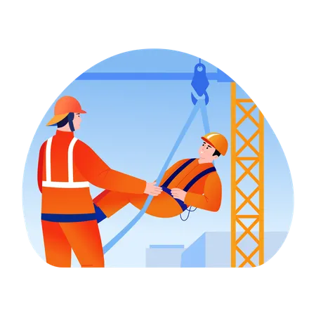 Feuerwehrmann bei Kranrettung  Illustration