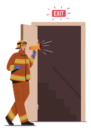 Feuerwehrmann meldet sich über Lautsprecher  Illustration