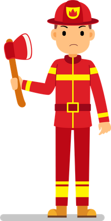 Feuerwehrmann hält Axt in der Hand  Illustration