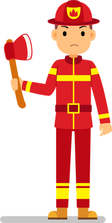 Feuerwehrmann hält Axt in der Hand  Illustration