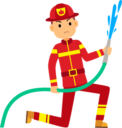 Feuerwehrmann hält Wasserrohr  Illustration