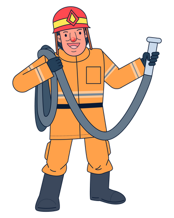 Feuerwehrmann hält Wasserrohr  Illustration
