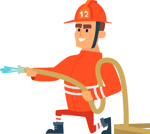 Feuerwehrmann hält Wasserschlauch  Illustration
