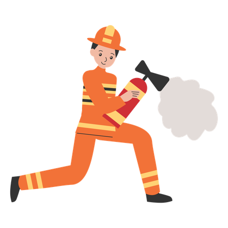 Feuerwehrmann läuft mit Feuerlöscher  Illustration