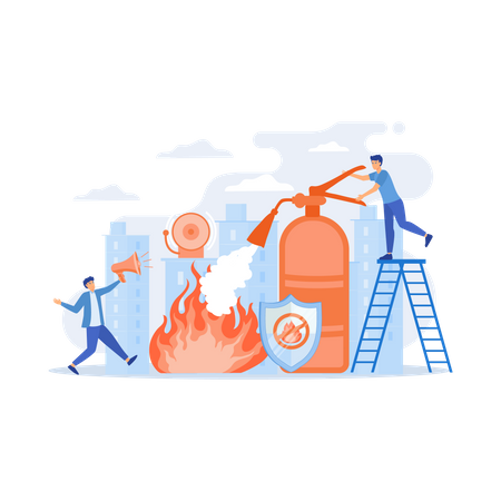 Feuerwehrmann löscht Flamme  Illustration