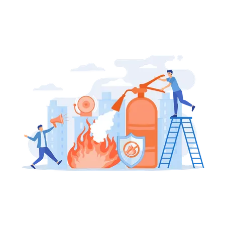 Feuerwehrmann löscht Flamme  Illustration