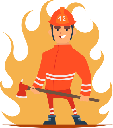 Feuerwehrmann mit Notfallaxt  Illustration