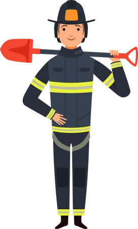 Feuerwehrmann mit Schaufel  Illustration