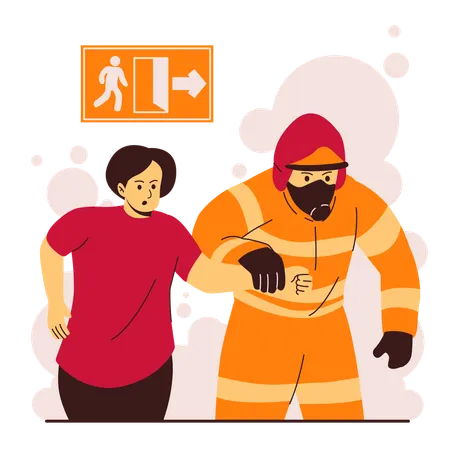 Feuerwehrrettung durch Notausgang  Illustration