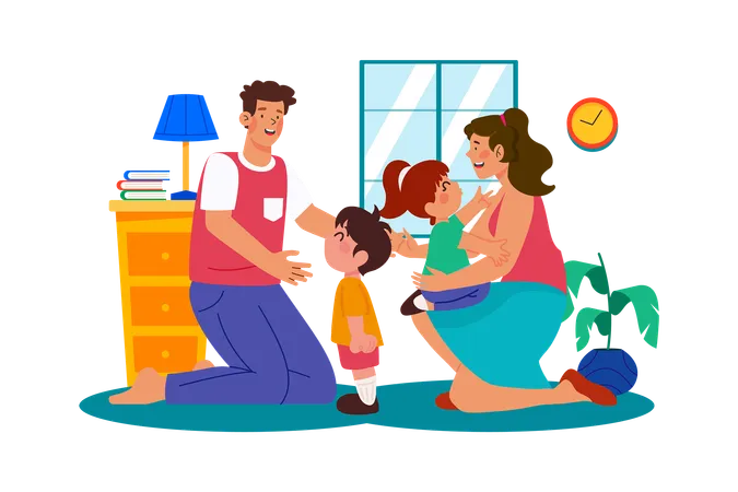 Pai que fica em casa fazendo malabarismos com cuidados infantis, culinária e tarefas domésticas  Ilustração