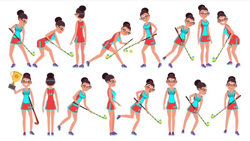 Field Hockey Girl Player Female Vector. Women S Grass Hockey Match. Cartoon Character Illustration Illustration