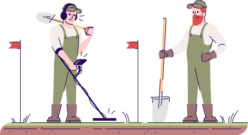 Field survey using metal detector and shovel  Illustration