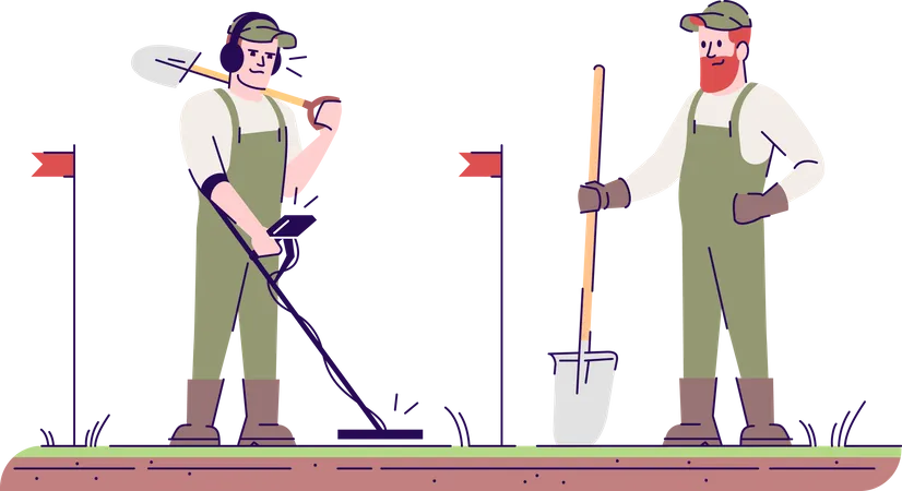 Field survey using metal detector and shovel  Illustration