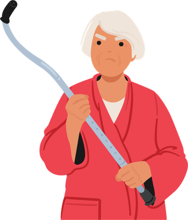 Fierce Senior Woman Wielding Her Cane Like Determined Warrior  Illustration