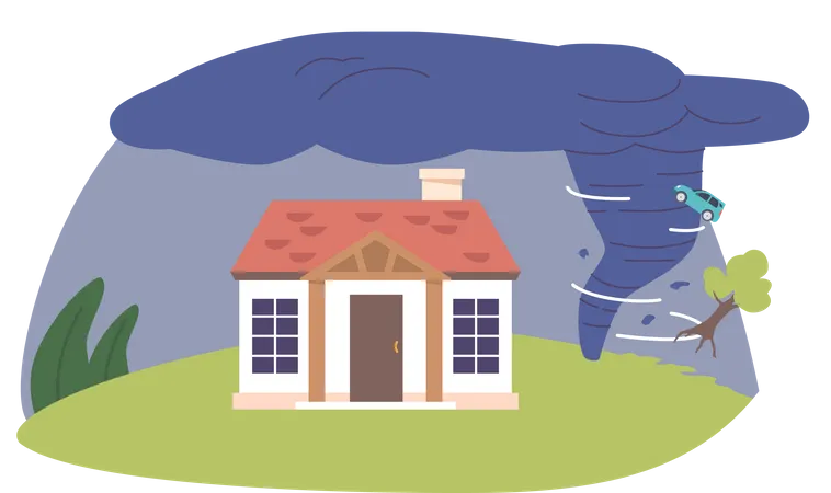 Fierce tornado approaches cottage  Illustration