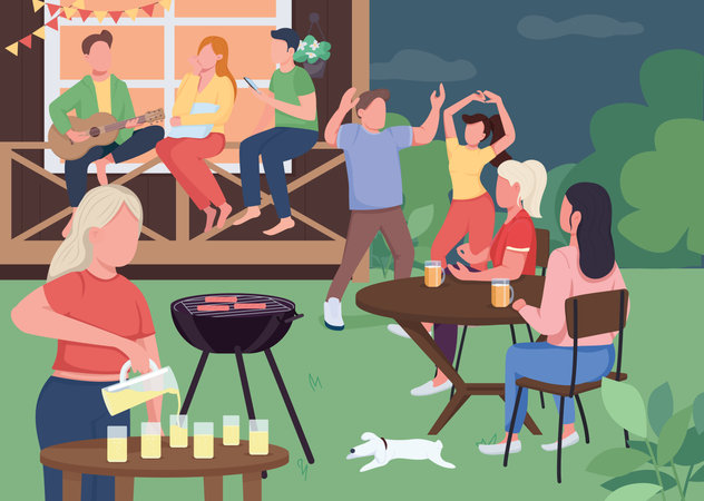 Fiesta al aire libre con amigos  Ilustración