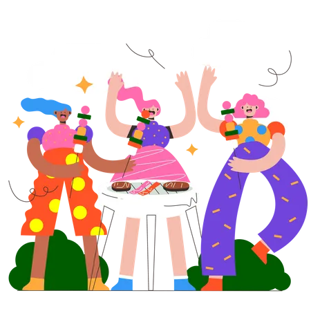 Fiesta de barbacoa con amigos  Ilustración