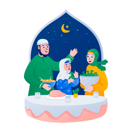 Fiesta de comida de Eid Mubarak  Ilustración