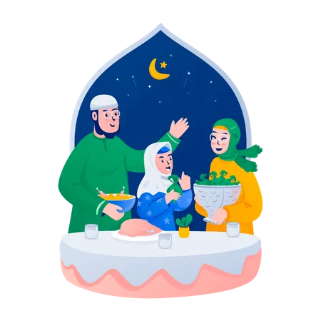 Fiesta de comida de Eid Mubarak  Ilustración