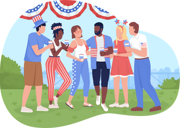 Fiesta de celebración del cuatro de julio.  Ilustración