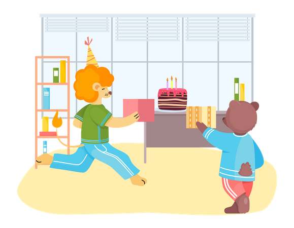 Corte de pastel de fiesta de cumpleaños  Ilustración