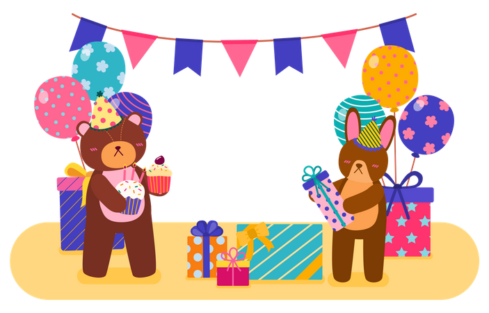 Fiesta de cumpleaños de animales  Ilustración