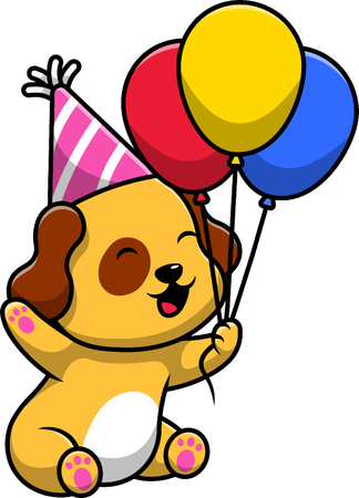 Fiesta de cumpleaños de perro con globos  Ilustración