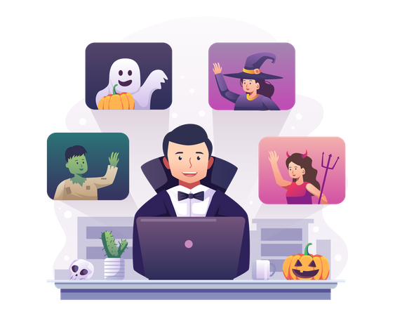 Fiesta de halloween en línea  Ilustración