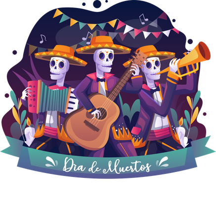 Fiesta mexicana de Halloween  Ilustración