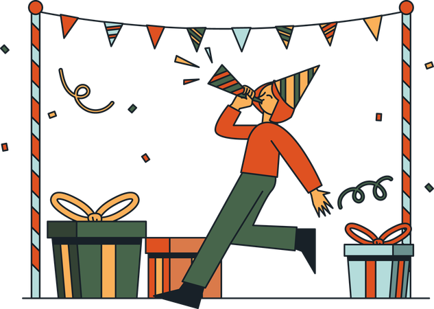 Fiesta de mujeres tocando trompeta  Ilustración