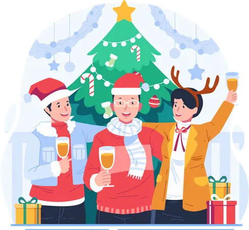 Fiesta de Navidad y celebración de Año Nuevo.  Illustration